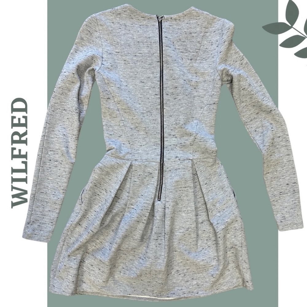 Wilfred Long Sleeve Knit Jersey Grey Mini Dress Pleated Skirt Size 0 - Picture 3 of 9